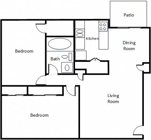 2 Bed / 1 Bath Floor Plan 7